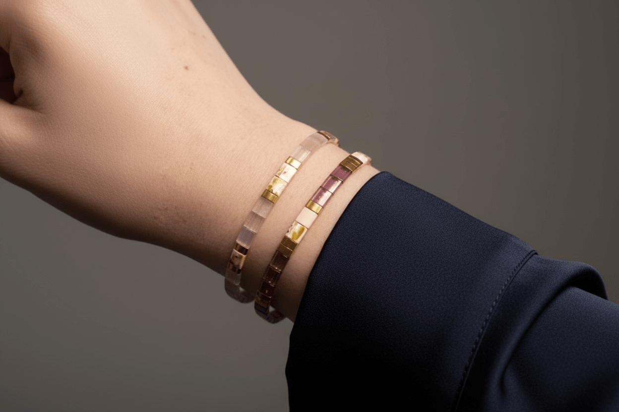 Set de deux bracelets Miyuki Tila plaqué or 24k – bracelet bohème chic réglable – fait main - Lagaleriepoetique